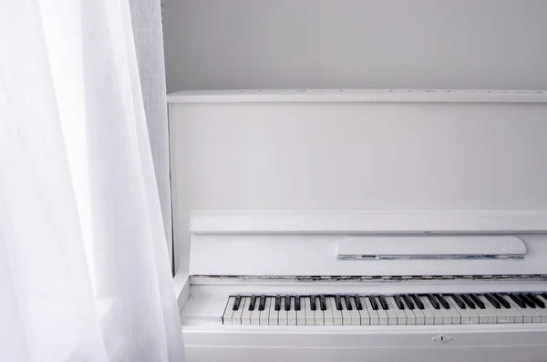 Piano. A chave. Preto e branco. instrumento musical. Fundo branco. música. sons. Áudio. o preto. Artesanato. Arte. audição. música clássica — Fotografia de Stock