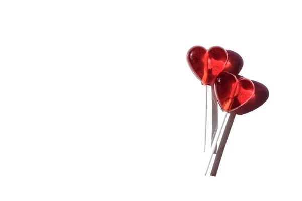Two lollipops. Red hearts. Candy. Love concept. Valentine day. isolated on white background. — Stock Photo, Image