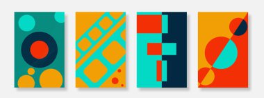 Soyut canlı renk poster seti. Geometrik şekil tasarımı ile kaplama şablonu. Hikaye şablonu ve afiş için uygun. Vektör illüstrasyonu