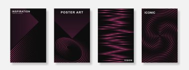 Soyut eğimli dalgalı çizgi poster seti. Geometrik tasarımlı minimalist gradyan kapak şablonu. Pankart, broşür, müzik, reklamlar, sosyal medya için uygun. Vektör illüstrasyonu