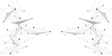 Web sitesi başlığı ya da afişi plexus tasarım arka planına sahip. Büyük veri görselleştirmesi için noktaları ve çizgileri birleştiriyorum. Küresel ağ bağlantısı, bilim ve teknoloji için uygun. Vektör illüstrasyonu