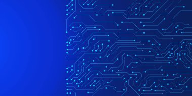 Soyut mavi devre kartı dijital teknoloji dokusu arka planı. Fütürist yapay zeka konsept tasarımı. Web pankartı şablonu için uygun. Vektör illüstrasyonu