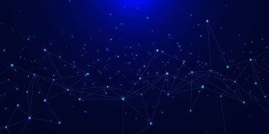 Fütürist pleksus mu yoksa noktaları ve çizgileri birleştirmek mi? Teknoloji ağı bağlantısı ve iletişim. Yapay Zeka yeniliği, bilim ve dijital arkaplan tasarımı. Vektör illüstrasyonu