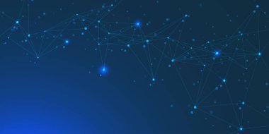 Soyut fütüristik kuantum teknolojisi pleksus tasarımı. Ağ bağlantısı, iletişim ve bilim şablonu için çokgen şekiller. Vektör illüstrasyonu