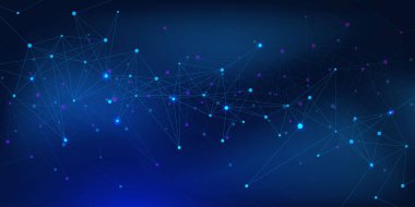 Dijital moleküler bağlantı ve sinirsel ağ. Lacivert arkaplandaki noktaları ve çizgileri birleştiren fütüristik bir yaklaşım. Vektör illüstrasyonu