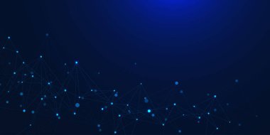 Soyut parlayan pleksus mu yoksa noktaları ve çizgileri birleştirmek mi? Ağ bağlantısı ve küresel iletişim. Bilim ve teknoloji geçmişi için tasarım. Vektör illüstrasyonu