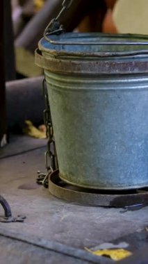 Çiçek açan kaynak ağaçlarının önündeki kırsal ahşap su kuyusu. Yüksek kaliteli FullHD görüntüler