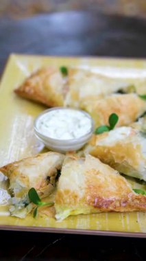 Kiş, somon turtası, brokoli, peynir. Balık ve sebzeli kiş tart, peynir, tuz ve baharat, sağlıklı yiyecekler. Yüksek kalite 4k görüntü