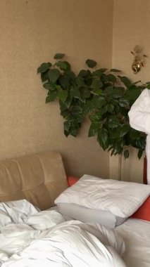 Düşünceli, yaşlı, 60 'lı yaşlarda, beyaz bornozlu 65' li yaşlarda, yaşlı, beyaz bir kadın, banyoda duruyor. Sakin, gri saçlı bir büyükanne kadın. Nemlendirici. cilt bakımı.