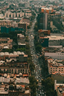 Meksika, Mexico City, DF. 15 Kasım 2025: Panoramik manzara ve şehir trafiği.