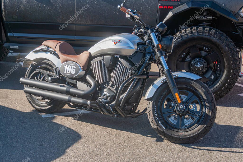 Black and chrome Harley Davidson motorcycle with Indian Motorcycle logo, parked on a paved surface in a showroom setting Limited edition 110 on the fuel tank, qui Kyiv, Ukraine - September 21, 2025