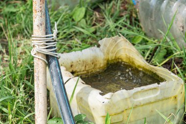 Sarımtırak sıvı, tarımsal araç, çimenlik arka plan, plastik şişe parçası, doğal ışıklandırma, insan yok, Orta Avrupa köyü, genel bakış açısı