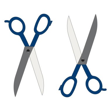 Beyaz arkaplanda izole edilmiş renkli makasın düz çizimi. Basit ve temiz tasarım zanaat, dikiş, ofis, okul, kırtasiye ve kesim aracı kavramları için uygundur.