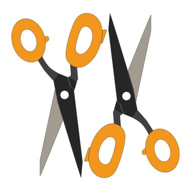 Beyaz arkaplanda izole edilmiş renkli makasın düz çizimi. Basit ve temiz tasarım zanaat, dikiş, ofis, okul, kırtasiye ve kesim aracı kavramları için uygundur.