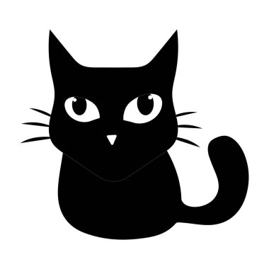 Minimalist Kara Kedi Vektör İllüstrasyonu, büyük gözlü ve basit bir tasarımı olan sevimli siyah bir kedinin minimalist vektör çizimi. Grafik projeleri ve ürün tasarımı için mükemmel
