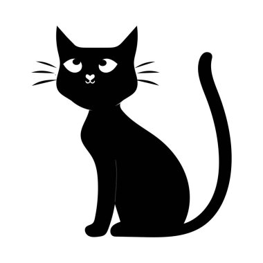 Minimalist Kara Kedi Vektör İllüstrasyonu, büyük gözlü ve basit bir tasarımı olan sevimli siyah bir kedinin minimalist vektör çizimi. Grafik projeleri ve ürün tasarımı için mükemmel
