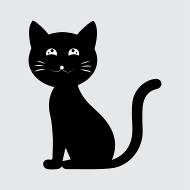 Minimalist Kara Kedi Vektör İllüstrasyonu, büyük gözlü ve basit bir tasarımı olan sevimli siyah bir kedinin minimalist vektör çizimi. Grafik projeleri ve ürün tasarımı için mükemmel
