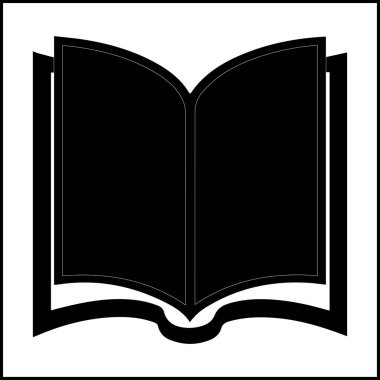 Kara Kitap simgesi, basit kitap sembolü, resimli resim, çizgi film açık kitap ve sayfalar. Eğitim konsepti. Çizgi çizme. Açılmış kitap amblemi. Uçan sayfalar. Dünya Kitap Günü.