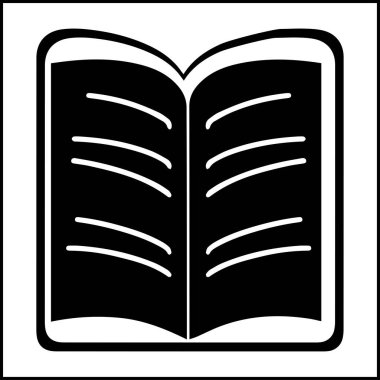 Kara Kitap simgesi, basit kitap sembolü, resimli resim, çizgi film açık kitap ve sayfalar. Eğitim konsepti. Çizgi çizme. Açılmış kitap amblemi. Uçan sayfalar. Dünya Kitap Günü.