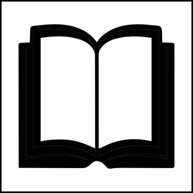 Kara Kitap simgesi, basit kitap sembolü, resimli resim, çizgi film açık kitap ve sayfalar. Eğitim konsepti. Çizgi çizme. Açılmış kitap amblemi. Uçan sayfalar. Dünya Kitap Günü.