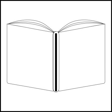 Kara Kitap simgesi, basit kitap sembolü, resimli resim, çizgi film açık kitap ve sayfalar. Eğitim konsepti. Çizgi çizme. Açılmış kitap amblemi. Uçan sayfalar. Dünya Kitap Günü.