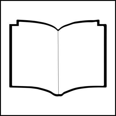 Kara Kitap simgesi, basit kitap sembolü, resimli resim, çizgi film açık kitap ve sayfalar. Eğitim konsepti. Çizgi çizme. Açılmış kitap amblemi. Uçan sayfalar. Dünya Kitap Günü.