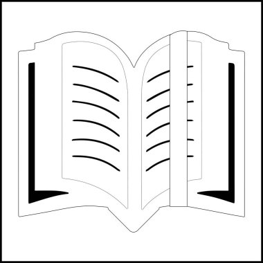 Kara Kitap simgesi, basit kitap sembolü, resimli resim, çizgi film açık kitap ve sayfalar. Eğitim konsepti. Çizgi çizme. Açılmış kitap amblemi. Uçan sayfalar. Dünya Kitap Günü.