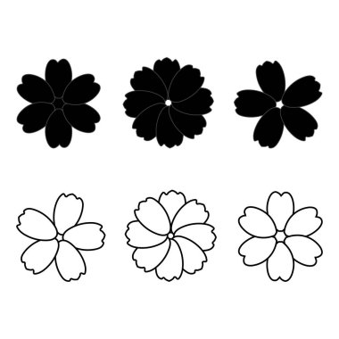 Siyah papatya çiçeği simgelerinin katı siluet ve taslak tarzında koleksiyonu, logo tasarımı, markalaşma, dekoratif öğeler, baskı, ambalaj ve modern botanik temalı projeler için mükemmel..