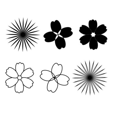 Siyah papatya çiçeği simgelerinin katı siluet ve taslak tarzında koleksiyonu, logo tasarımı, markalaşma, dekoratif öğeler, baskı, ambalaj ve modern botanik temalı projeler için mükemmel..