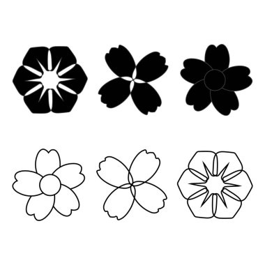 Siyah papatya çiçeği simgelerinin katı siluet ve taslak tarzında koleksiyonu, logo tasarımı, markalaşma, dekoratif öğeler, baskı, ambalaj ve modern botanik temalı projeler için mükemmel..