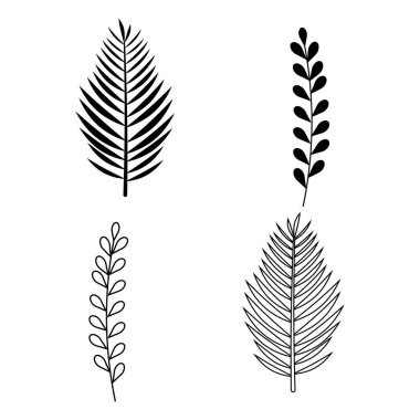 Minimalist botanik yaprak ikonu koleksiyonu, tropikal ve doğal bitki şekilleri, temiz çizgi ve katı siluet şekilleri içerir. Markalaşma, logo, ambalaj, eko tasarımı, sosyal medya grafikleri ve modern doğa temalı projeler için mükemmel..