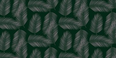 Doğal yeşil tonlarda modern botanik yaprak tasarımı içeren tropikal yaprak deseni. Tekstil, kumaş, duvar kağıdı, ambalaj, markalaşma, ambalaj kağıdı, arkaplan dekorasyonu ve yüzey tasarım projeleri için mükemmel