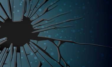 Mavi duvar yüzeyinde çatlak kara delik var. boşluk boşluk.