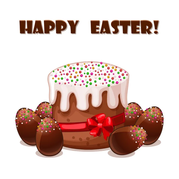 Carte gâteau de Pâques et oeufs chokolate — Image vectorielle