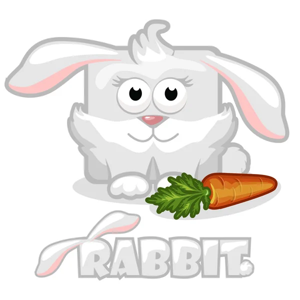 Cute cartoon square rabbit  with carrot — Stock Vector