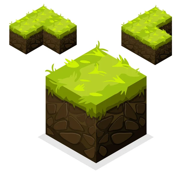 Paysage isométrique Cube terre et herbe sans fin — Image vectorielle