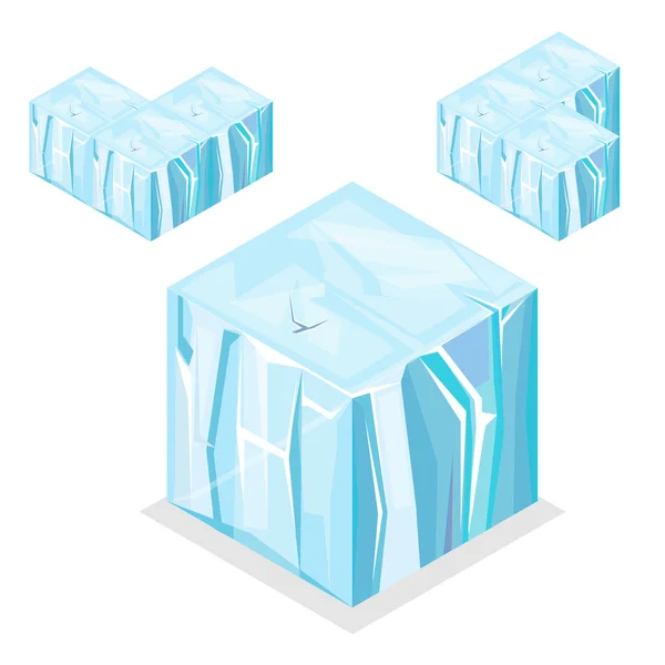 Bloque de juego inconsútil Cubos isométricos, glaciar iceberg sin fin de la naturaleza — Vector de stock