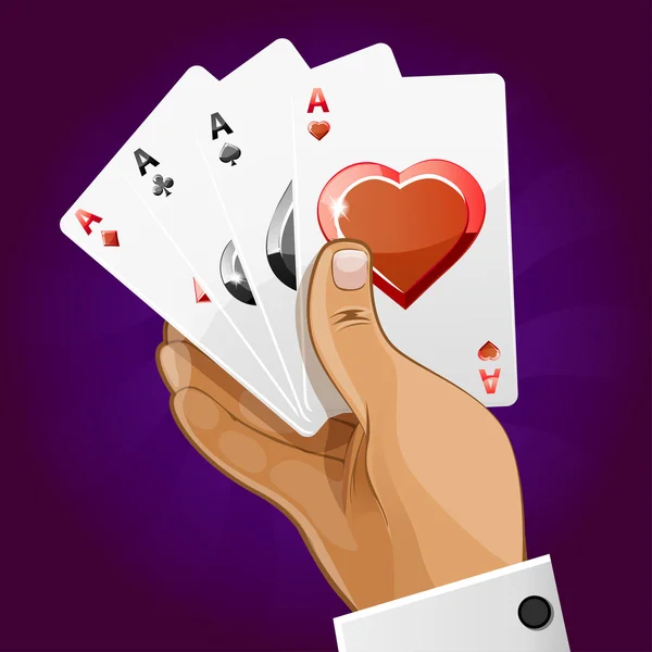 Poker playing card in hand — Stock Vector