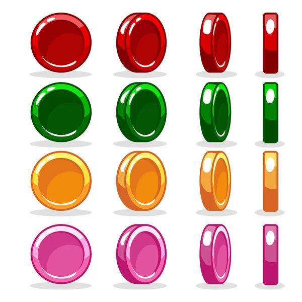 Moeda colorida, animação de rotação baseada em turnos de jogo — Vetor de Stock