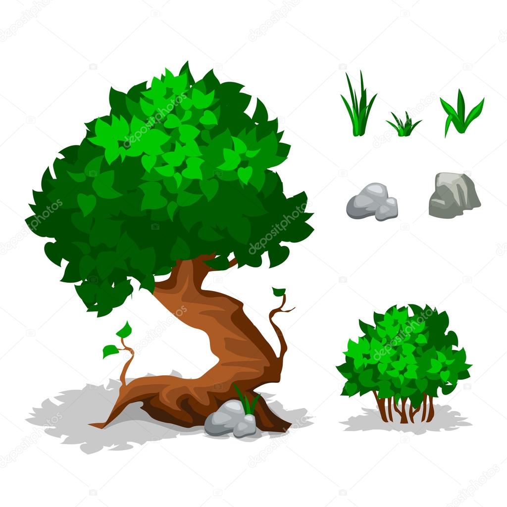 Image vectorielle Des plantes vertes. Arbres, buissons, herbes et pierres  par ©BabySofja.gmail.com - 105754994, image size:1024x1024