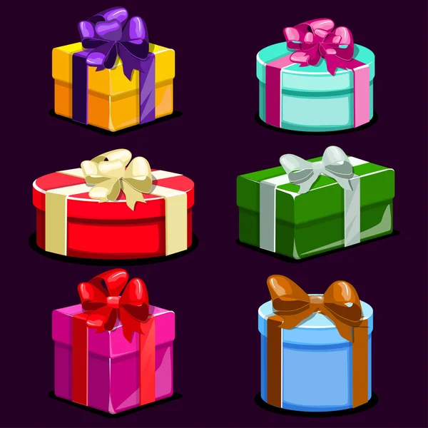 Conjunto de cajas de regalo de dibujos animados coloridos — Vector de stock