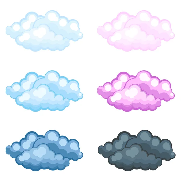 Set of different funny cartoon fluffy clouds — Stock Vector
