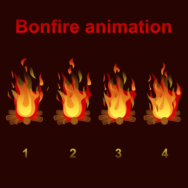 Bonfire animation sprites, for game design — Stock Vector