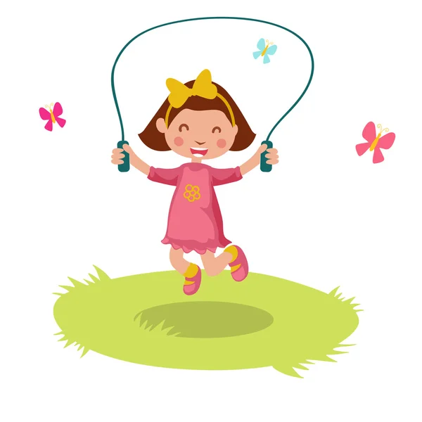 Little girl skipping rope — Stock Vector