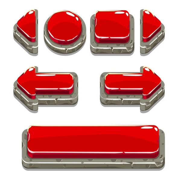 Desenhos animados botões de pedra vermelha para o jogo ou web design — Vetor de Stock