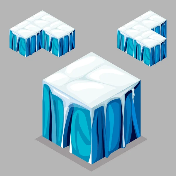 Game block Isometric Cubes, gletser gunung es - Stok Vektor