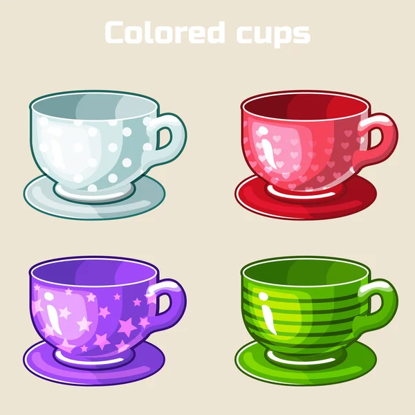 Dibujos animados té colorido y tazas de café . — Archivo Imágenes Vectoriales