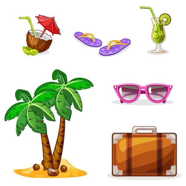 Fondo de vacaciones y viajes. Establecer símbolos de verano — Vector de stock