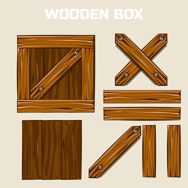 Caja de madera y tableros — Vector de stock