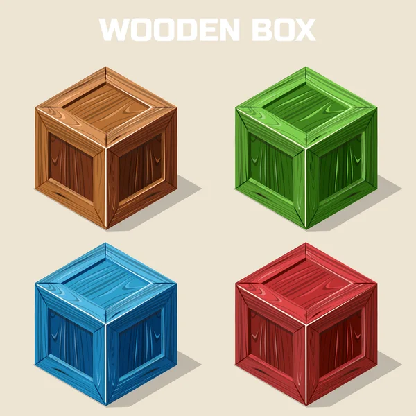 Colored isometric Wooden box icon — Stock Vector